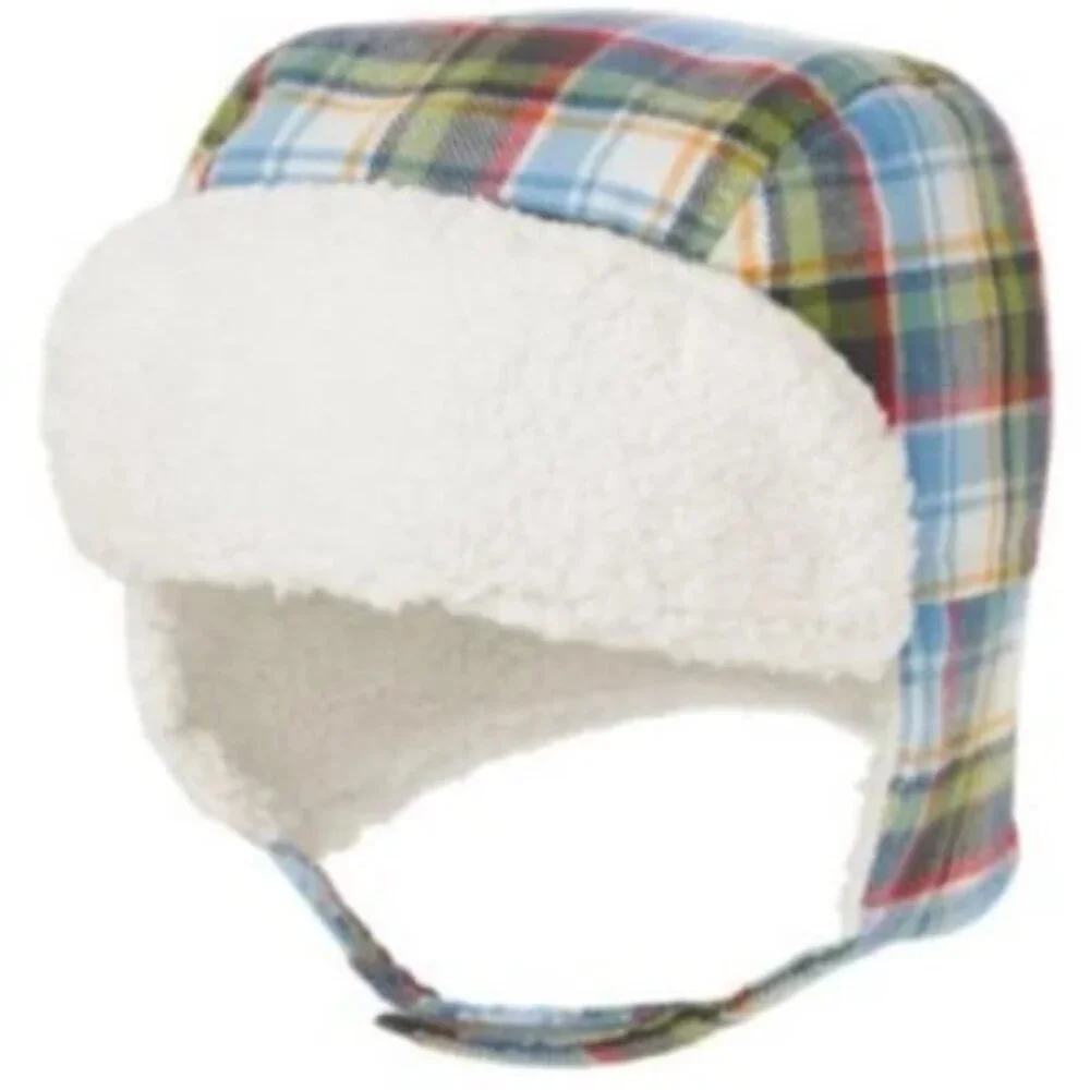 NEW Gymboree Plaid Chin Strap Sherpa Fleece Lined Winter Ear Cover Trapper Hat